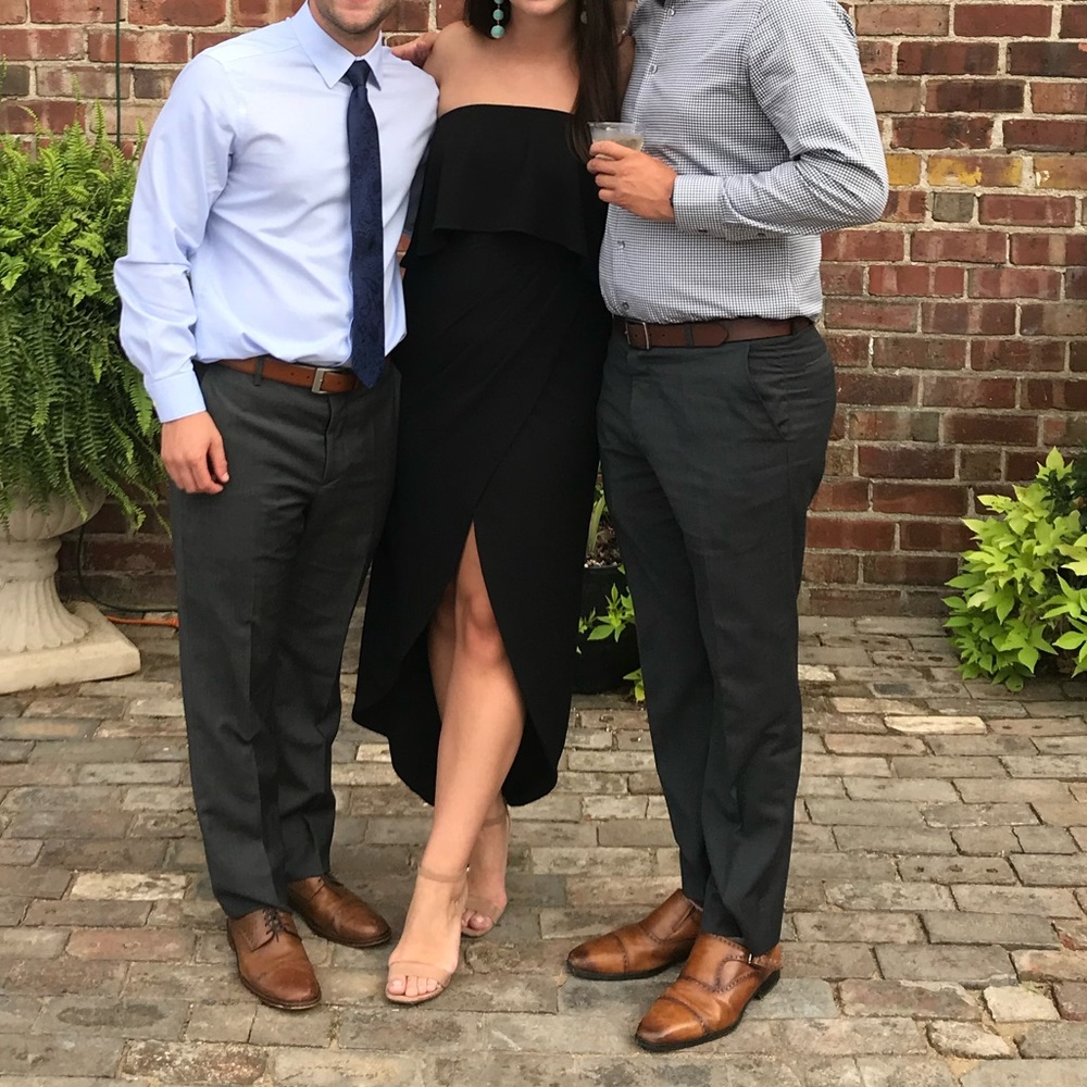 Showpo Strapless Crepe Black Midi Dress